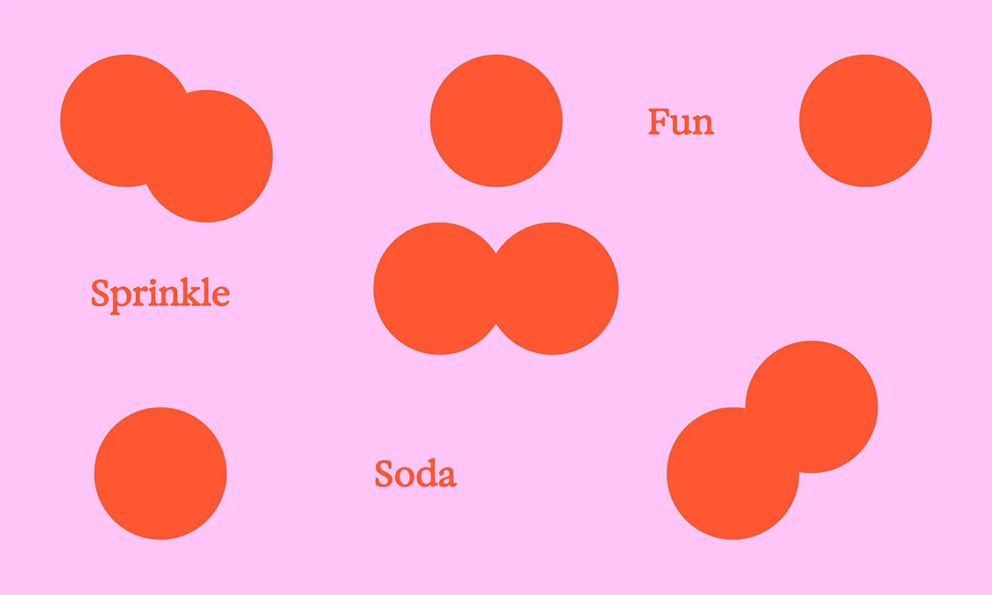 Scattered circles and Fun, Sprinkle, Soda wordmarks.